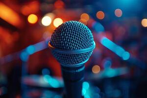 Professional microphone studio podcast stream interview platform radio with micrecording voice singing in bright record studio audio quality equipment content music media entertainment photo