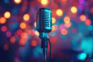 Professional microphone studio podcast stream interview platform radio with micrecording voice singing in bright record studio audio quality equipment content music media entertainment photo