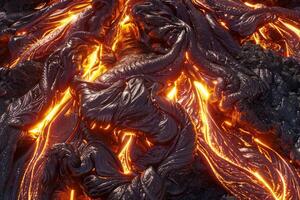 Hot molten lava streaming volcano eruption stream hot boiling magma venus other planet surface destruction flowing fire flame heat danger glowing cosmic photo