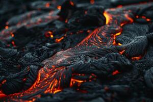 Hot molten lava streaming volcano eruption stream hot boiling magma venus other planet surface destruction flowing fire flame heat danger glowing cosmic photo