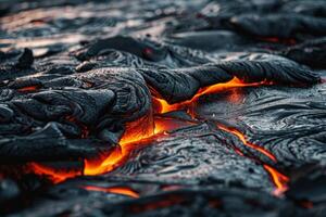 Hot molten lava streaming volcano eruption stream hot boiling magma venus other planet surface destruction flowing fire flame heat danger glowing cosmic photo