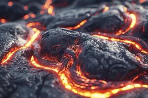 Hot molten lava streaming volcano eruption stream hot boiling magma venus other planet surface destruction flowing fire flame heat danger glowing cosmic photo
