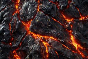 Hot molten lava streaming volcano eruption stream hot boiling magma venus other planet surface destruction flowing fire flame heat danger glowing cosmic photo