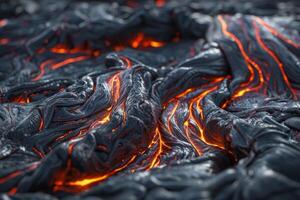 Hot molten lava streaming volcano eruption stream hot boiling magma venus other planet surface destruction flowing fire flame heat danger glowing cosmic photo