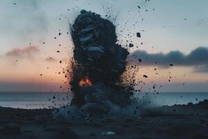 Volcanic eruption volcano erupting with smoke ashes old mountain peak sky covered with fumes natural disaster catastrophe exploding explosion national park lava photo