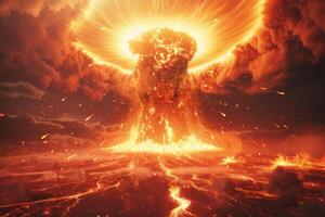 Volcanic eruption volcano erupting with smoke ashes old mountain peak sky covered with fumes natural disaster catastrophe exploding explosion national park lava photo