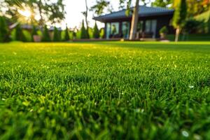 Green field grass lawn beautiful garden summer sunlight nature beauty yard cottage outdoors trees spring field relaxation flowers blooming fresh leaves photo