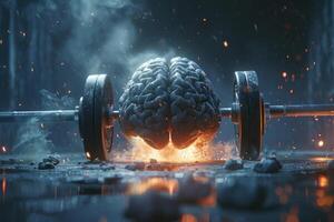 Human brain doing workout heavy work powerlifting power calculations health intelligence smart person training education depiction of creativity exercise mental state sport spirit photo