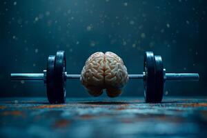 Human brain doing workout heavy work powerlifting power calculations health intelligence smart person training education depiction of creativity exercise mental state sport spirit photo