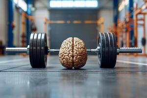 Human brain doing workout heavy work powerlifting power calculations health intelligence smart person training education depiction of creativity exercise mental state sport spirit photo