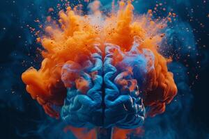 Human brain colorful splash creativity exploding with new ideas plans motivation brainstorm and education concept emotional intelligence mindfulness minds science abstract intellect photo