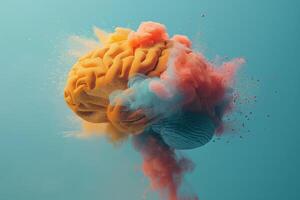 Human brain colorful splash creativity exploding with new ideas plans motivation brainstorm and education concept emotional intelligence mindfulness minds science abstract intellect photo