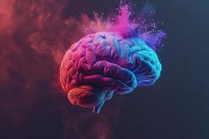 Human brain colorful splash creativity exploding with new ideas plans motivation brainstorm and education concept emotional intelligence mindfulness minds science abstract intellect photo