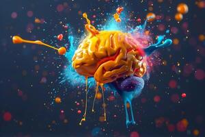 Human brain colorful splash creativity exploding with new ideas plans motivation brainstorm and education concept emotional intelligence mindfulness minds science abstract intellect photo