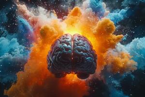 Human brain colorful splash creativity exploding with new ideas plans motivation brainstorm and education concept emotional intelligence mindfulness minds science abstract intellect photo