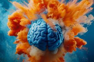 Human brain colorful splash creativity exploding with new ideas plans motivation brainstorm and education concept emotional intelligence mindfulness minds science abstract intellect photo