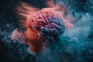 Human brain colorful splash creativity exploding with new ideas plans motivation brainstorm and education concept emotional intelligence mindfulness minds science abstract intellect photo