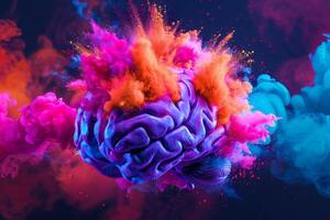 Human brain colorful splash creativity exploding with new ideas plans motivation brainstorm and education concept emotional intelligence mindfulness minds science abstract intellect photo