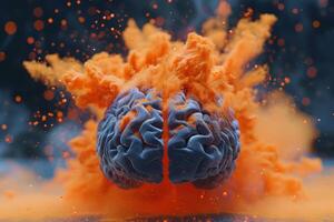 Human brain colorful splash creativity exploding with new ideas plans motivation brainstorm and education concept emotional intelligence mindfulness minds science abstract intellect photo