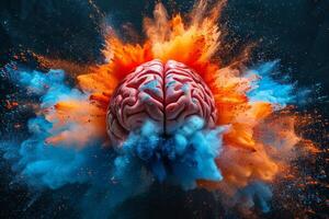 Human brain colorful splash creativity exploding with new ideas plans motivation brainstorm and education concept emotional intelligence mindfulness minds science abstract intellect photo
