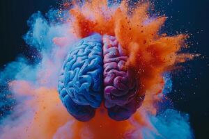 Human brain colorful splash creativity exploding with new ideas plans motivation brainstorm and education concept emotional intelligence mindfulness minds science abstract intellect photo