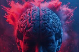 Human brain colorful splash creativity exploding with new ideas plans motivation brainstorm and education concept emotional intelligence mindfulness minds science abstract intellect photo