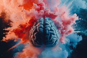 Human brain colorful splash creativity exploding with new ideas plans motivation brainstorm and education concept emotional intelligence mindfulness minds science abstract intellect photo