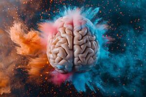 Human brain colorful splash creativity exploding with new ideas plans motivation brainstorm and education concept emotional intelligence mindfulness minds science abstract intellect photo