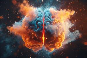 Human brain colorful splash creativity exploding with new ideas plans motivation brainstorm and education concept emotional intelligence mindfulness minds science abstract intellect photo