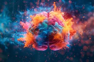 Human brain colorful splash creativity exploding with new ideas plans motivation brainstorm and education concept emotional intelligence mindfulness minds science abstract intellect photo