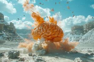Human brain colorful splash creativity exploding with new ideas plans motivation brainstorm and education concept emotional intelligence mindfulness minds science abstract intellect photo