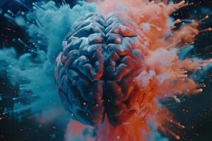 Human brain colorful splash creativity exploding with new ideas plans motivation brainstorm and education concept emotional intelligence mindfulness minds science abstract intellect photo