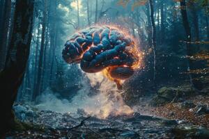 Human brain colorful splash creativity exploding with new ideas plans motivation brainstorm and education concept emotional intelligence mindfulness minds science abstract intellect photo