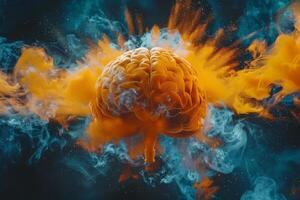 Human brain colorful splash creativity exploding with new ideas plans motivation brainstorm and education concept emotional intelligence mindfulness minds science abstract intellect photo