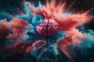 Human brain colorful splash creativity exploding with new ideas plans motivation brainstorm and education concept emotional intelligence mindfulness minds science abstract intellect photo