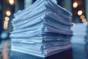 Piles of paper office filled with paperwork full archive file documents stack of folders information outdated old technology digitalization reports unorganized history messy research photo