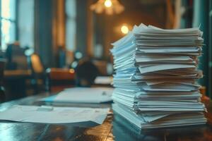 Piles of paper office filled with paperwork full archive file documents stack of folders information outdated old technology digitalization reports unorganized history messy research photo