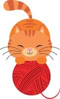 Cute cat playing with ball of red wool vector