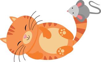 Cute cat playing with mouse on its tail vector