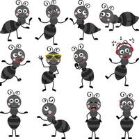 Set digital collage of cute ant in different positions and expression vector