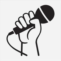grabing microphone By hand line art silhouette illustration vector