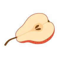 Sliced juicy red pear cartoon illustration. Hand drawn Modern flat style half pear, fruits, healthy eating. Isolated on transparent background illustration vector