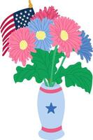 Flat patriotic bouquet of gerberas with US flag vector