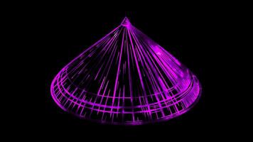 Neon frame effect Vietnamese conical hat Non La, glow, black background. video