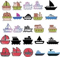 Collection of various ships and boats sailing on water vector
