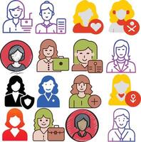 Diverse women avatars holding different objects and expressing different emotions vector
