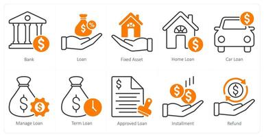 A set of 10 banking icons as bank, loan, fixed asset vector