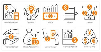 A set of 10 banking icons as income statement, solution, accural vector