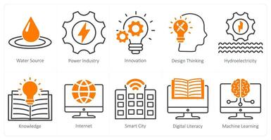 A Set of 10 Industrial icons as water source, power industry, innovation vector