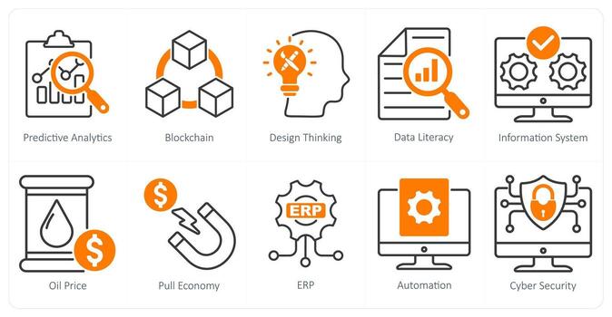un conjunto de 10 industrial íconos como profético analítica, cadena de bloques, diseño pensando vector
